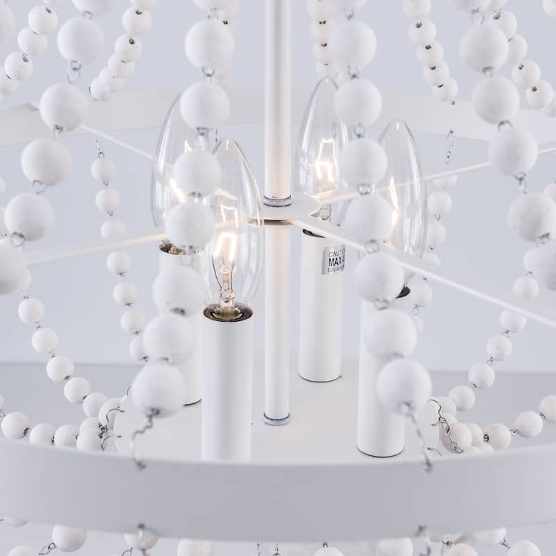 CurveCurio Farmhouse Chandelier 4 Blubs Antique Wood Chandelier for Bedroom, Porch and Kitchen