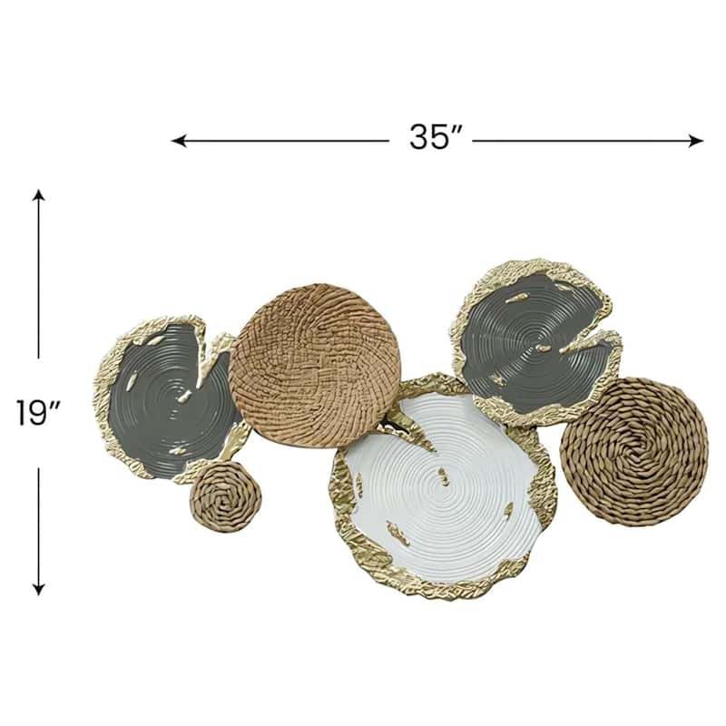 Gold Neutral Horizontal Metal Wall Art with 7 Rings, 35"x19"