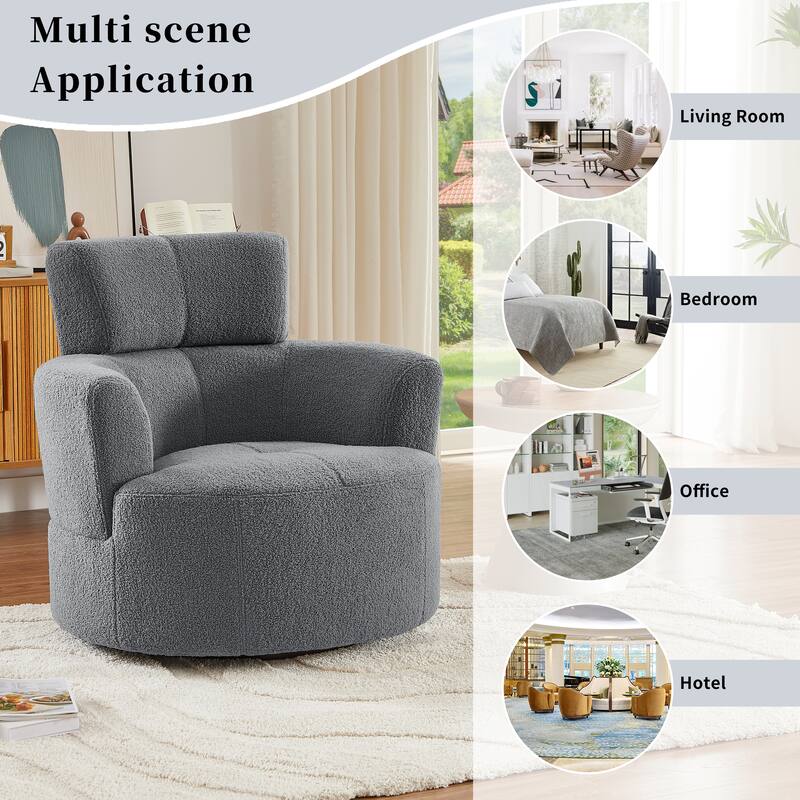 Roomfitters 360° Upholstered Swivel Barrel Accent Chair with Adjustable Headrest for Living Room