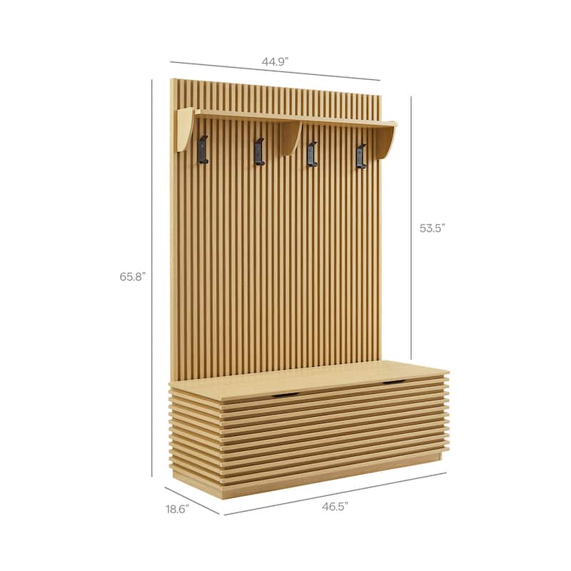Render Fluted 3-in-1 Hall Tree With Storage Bench and Coat Rack