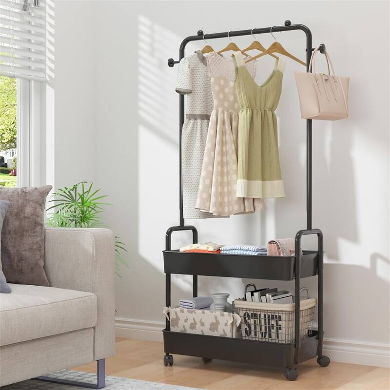 Metal Clothing Racks - 11.02"D x 23.62"W x 63.77"H - Black