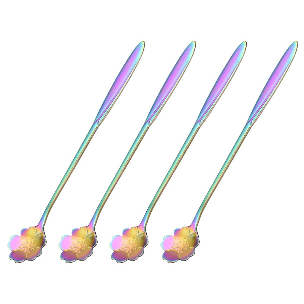 4Pcs 7" Stainless Steel Long Handle Flower Teaspoon Coffee Spoon, Colorful