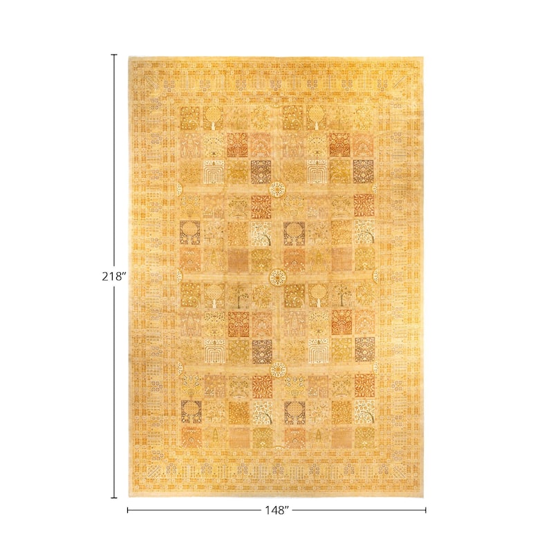 Overton Handknotted Wool Vintage Inspired Traditional Mogul Ivory Area Rug - 18' 2" x 12' 4"