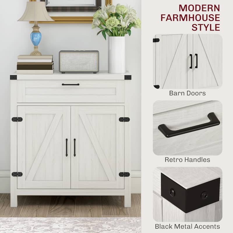 30" Magnetic Doors Storage Buffet Cabinet with Drawer and Adjustable Shelf Kitchen or Dining Room - 30" W x 15.25" D x 32.75" H