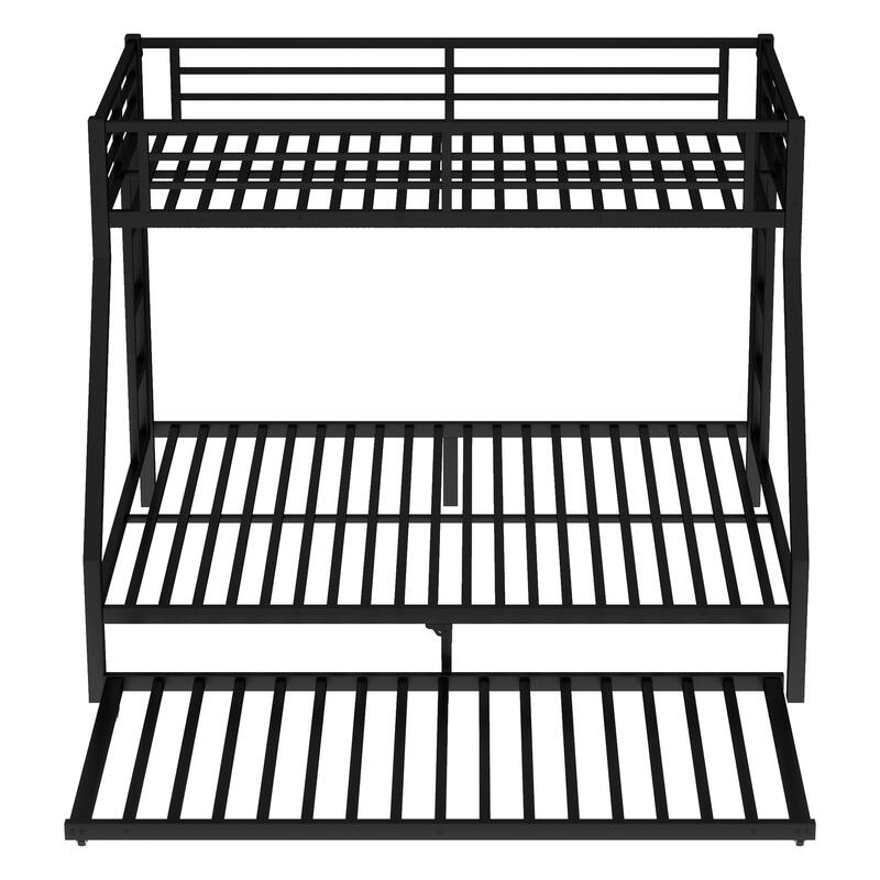 Metal Bunk Bed with Twin Size Trundle – Black Finish, Space-saving Design for Kids/Teens, Sturdy Frame, Easy Assembly