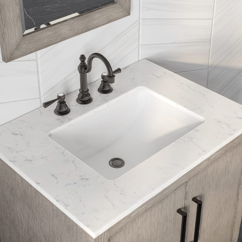 Hugo 30 In. Marble Countertop Vanity in Grey Oak with Mirror