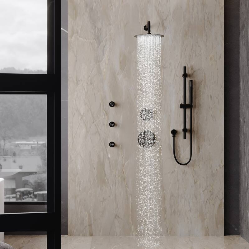 3-Spray Pressure Balanced 10 in. Wall Mount Fixed and Handheld Dual Shower Head 2.5 GPM with Adjustable Slide Bar and 3-Body Jet