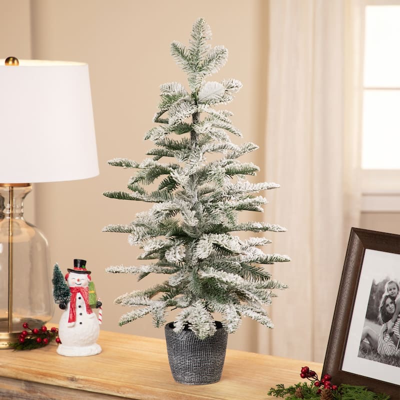 Flocked Pine Potted Artificial Christmas Tree - 28" - Unlit