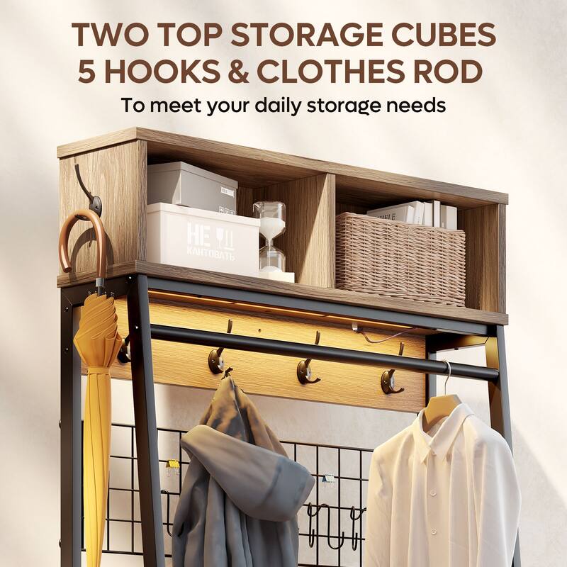 5 in 1 Hall Tree with Cabinet Coat Rack with 3-Tier Shoes Organizer - 70 inches