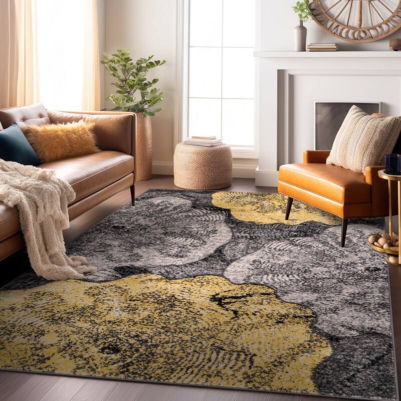 World Rug Gallery Contemporary Floral Design Black Area Rug
