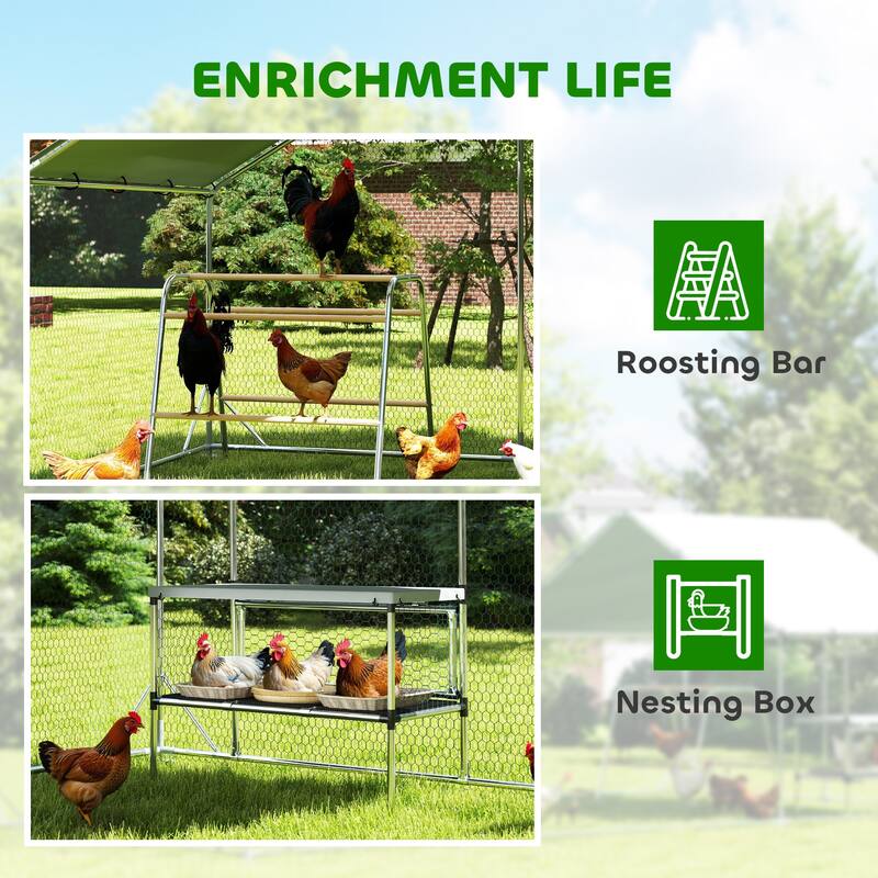 194 sq.ft Chicken Coop with Waterproof 420D Oxford Cover and Galvanized Frame Perches