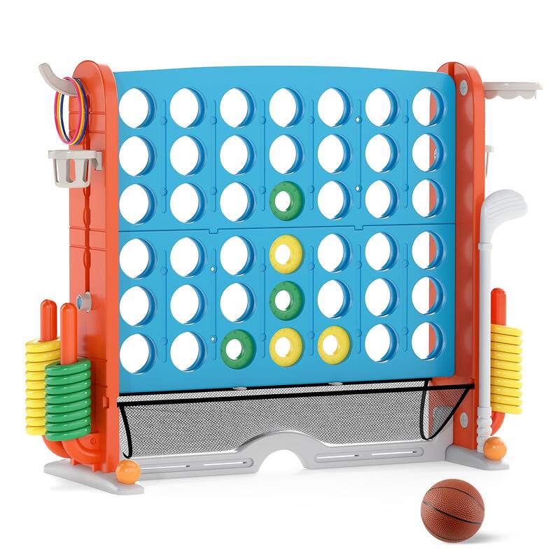 PE PP PVC 4-in-1 Jumbo Game Set with Adjustable Height and Cup Holders - 40.5" x 15.5" x 32.5"-38.5" - Blue-Orange