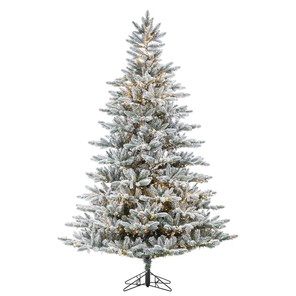 7.5 Foot High Flocked Pre Lit Natural Cut Redwood Pine Tree - N/A