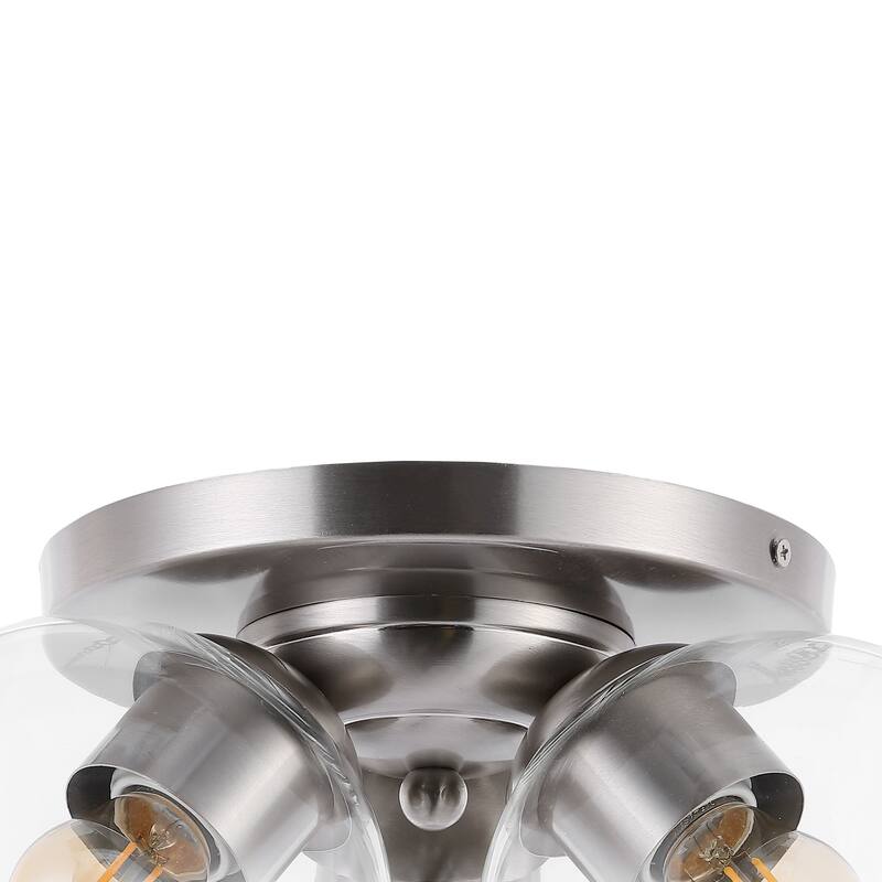 Piper 11.5" 3-Light Farmhouse Rustic Iron/Glass LED Semi Flush Mount, Oil Rubbed Bronze/Clear by JONATHAN Y - 3 Light