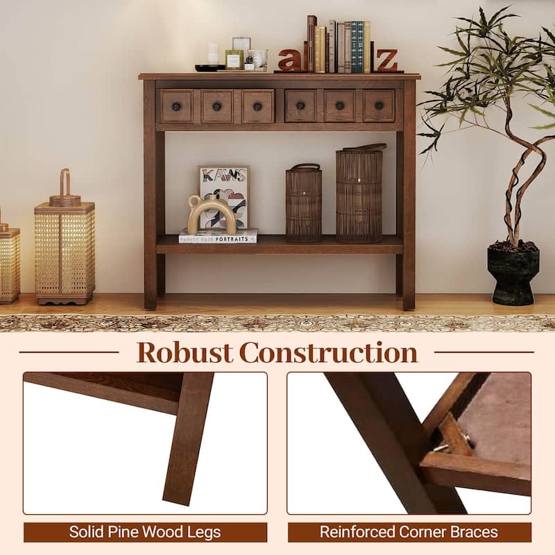 Costway Console Table 38" Narrow Accent Sofa Table with 2 Drawers & - Espresso - See Details