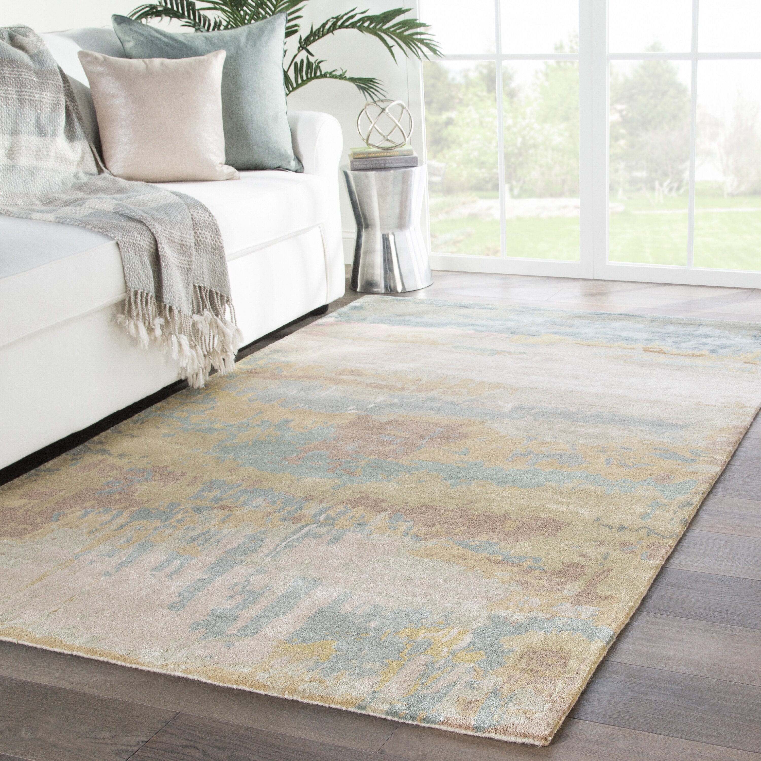 Shop Ilsted Handmade Abstract Gold Light Blue Area Rug 5 X 8
