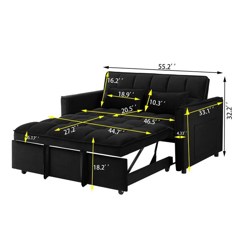 55-inch Multifunctional Velvet Sofa Bed for Living Room