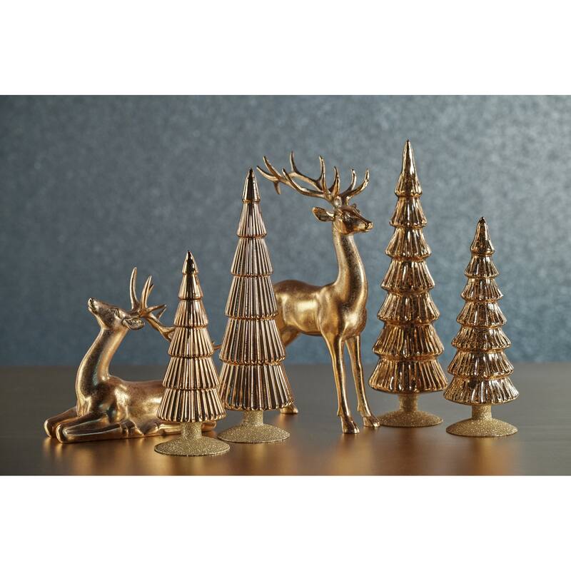 Dembe 9.5" Glass Tree on Gold Glitter Base, Set of 2