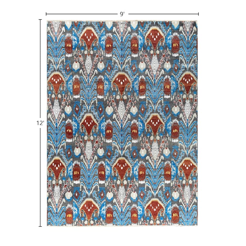 Ikat One-of-a-Kind Hand-Knotted Area Rug - Rust, 9' 0" x 12' 0" - 9' 0" x 12' 0"