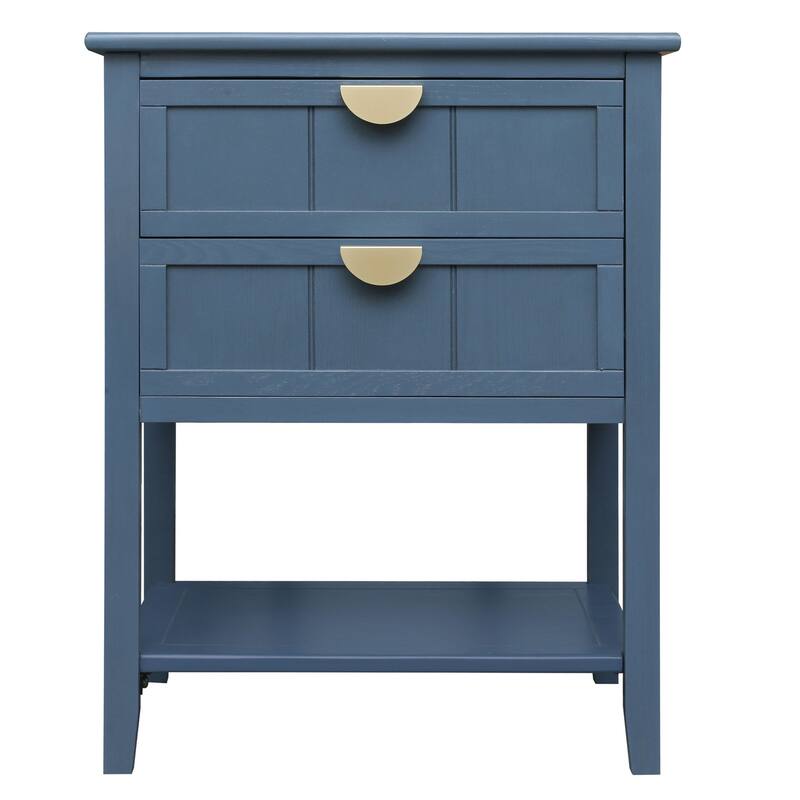 American Style 2 Drawer Side Table,Storage End Table with Open Shelf