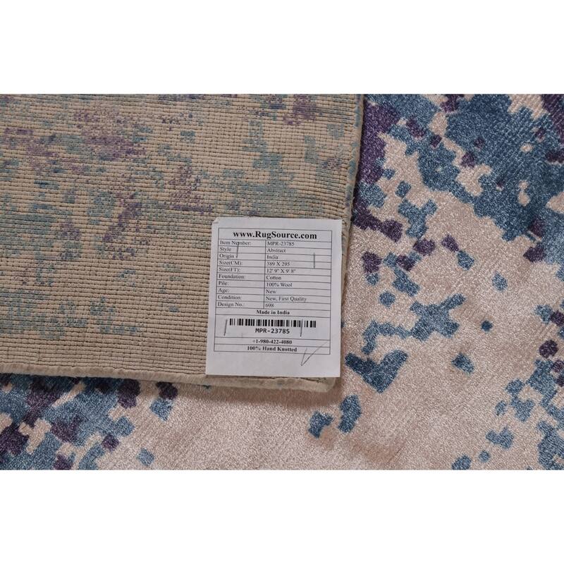 Contemporary Abstract Indian Rug Hand-Knotted Dining Room Wool Carpet - 9'8"x 12'9"
