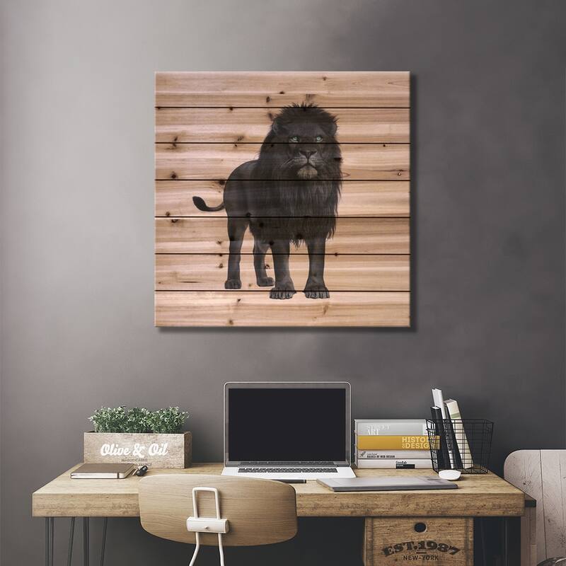 Black Lion Print On Wood by Paul Fuentes - Multi-Color