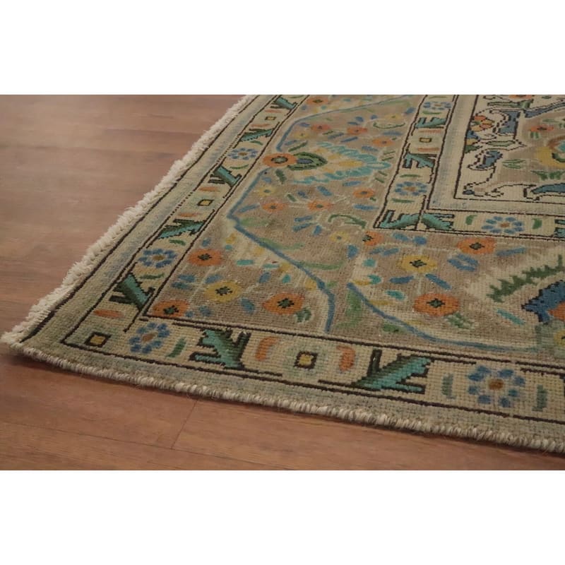 Hand Knotted Oriental 100% Wool Carpet Traditional Floral Beige & Ivories Tabriz Area Rug - 12' 7'' X 9' 6''