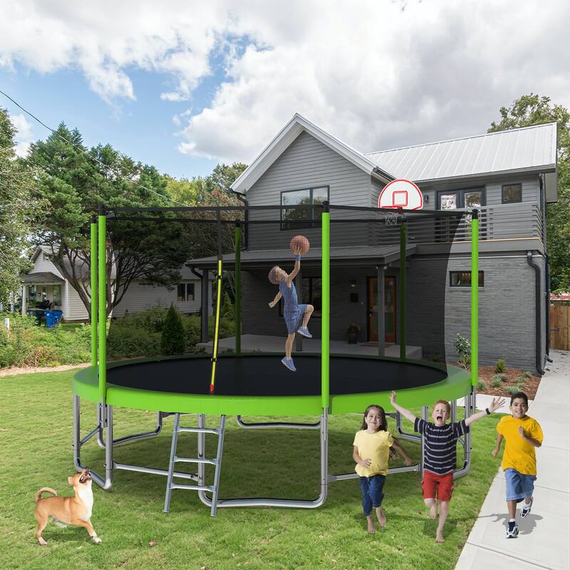 15FT Large Recreational Trampoline with Safety Enclosure Net for Kids in Outdoor Backyards