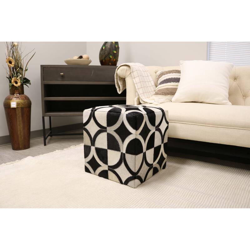 Home&Manor Badalona 16" Cowhide Leather Cube Pouf