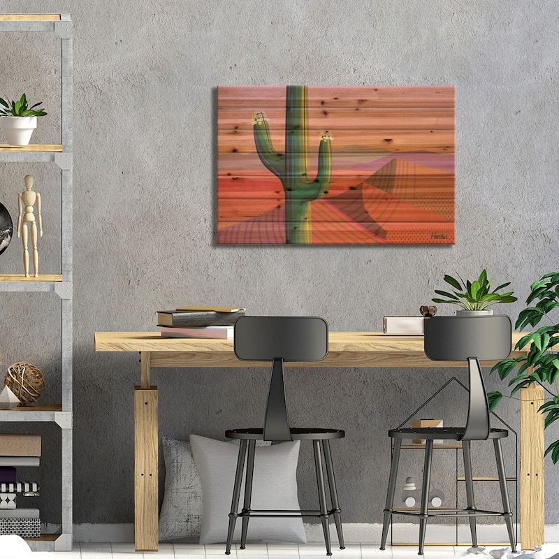 Saguaro Bloom Print On Wood by Charles Harker - Multi-Color