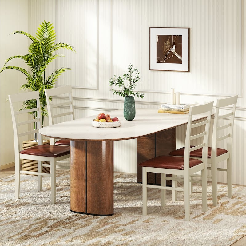 White Rubber Wood PU Leather Dining Chairs Set of 2 with Padded Seats - 17" L x 19.5" W x 37" H