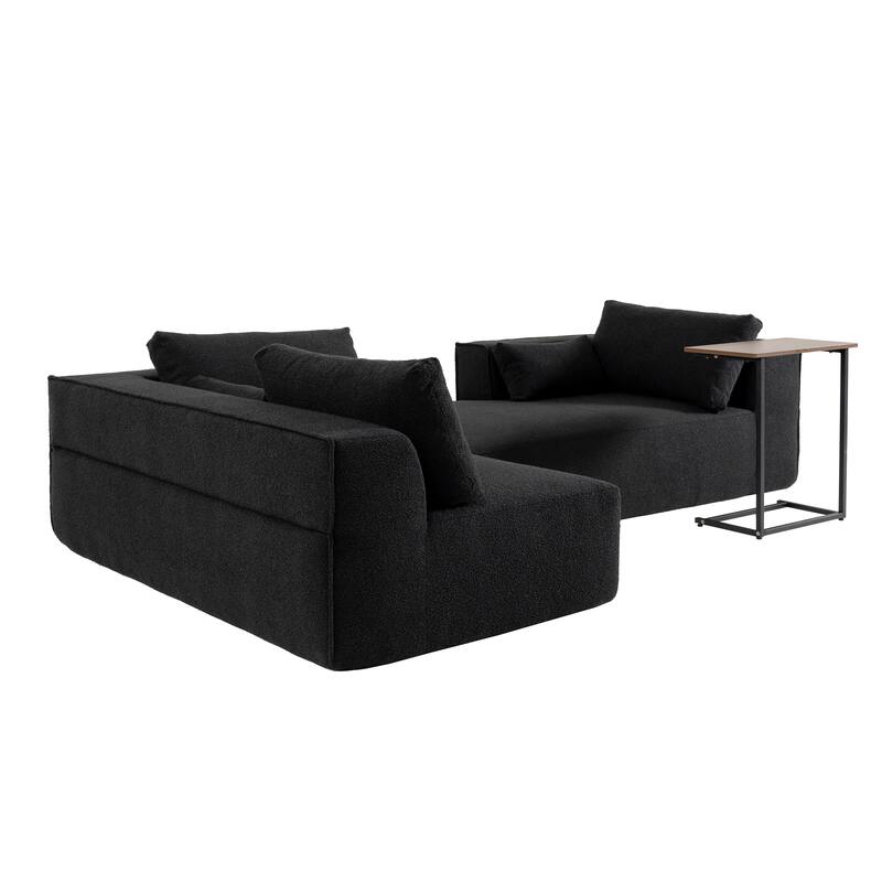 Modular Sectional Sofa with Side Table, Upholstered Cloud Sofa with L-Shaped Chaise Lounge, Full-Compressed Deep Seat Sofa