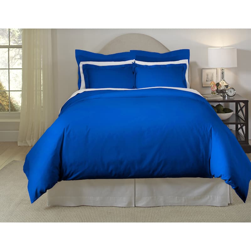 Pointehaven 620 Thread Count Long Staple Cotton Duvet Cover Set - Classic Blue - King