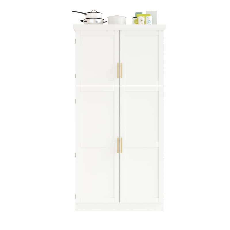 Tall Kitchen Pantry Cabinet with Pull-Out Trays - 35.5" 4-Door Storage Unit, Adjustable Shelves for Dining Room