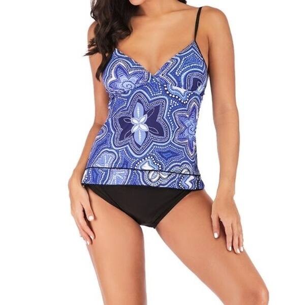Womens Two Piece Retro Printed Tankini Swimsuits Tummy Control Swimwear with Boyshorts Bathing Suits