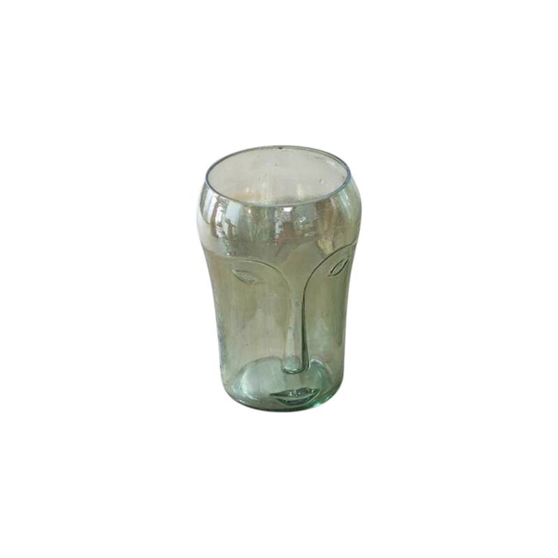 Set of Two Light Green Glass Modern Abstract Faces Table Vases - 8.00