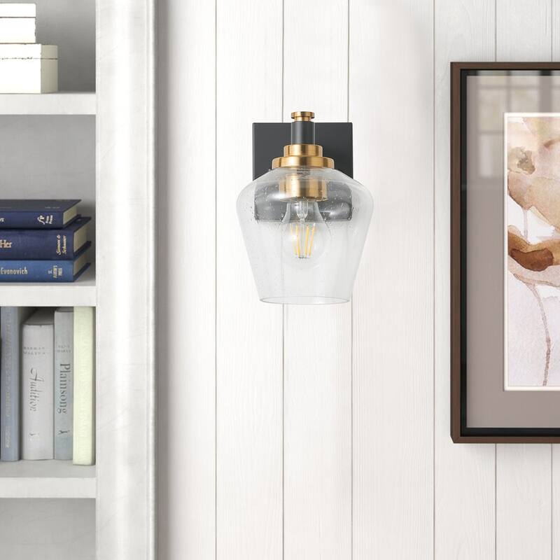 Modern 1-Light Matte Black Wall Sconce Fixture with Clear Glass Shade