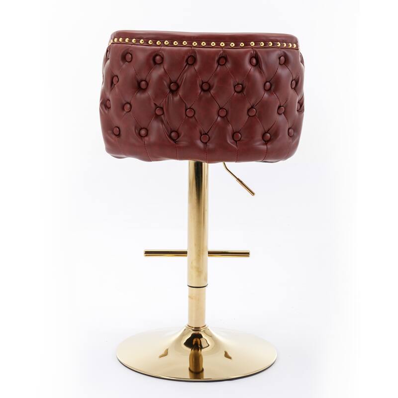 Modern Swivel Barstools, Tufted Back Upholstered Dining Chair, Leather High Bar Chair Adjustable Height, Set of 2