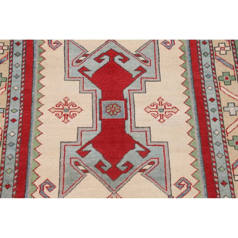 Ivory Kazak Accent Rug Handmade Wool Carpet - 3'4" x 5'0"