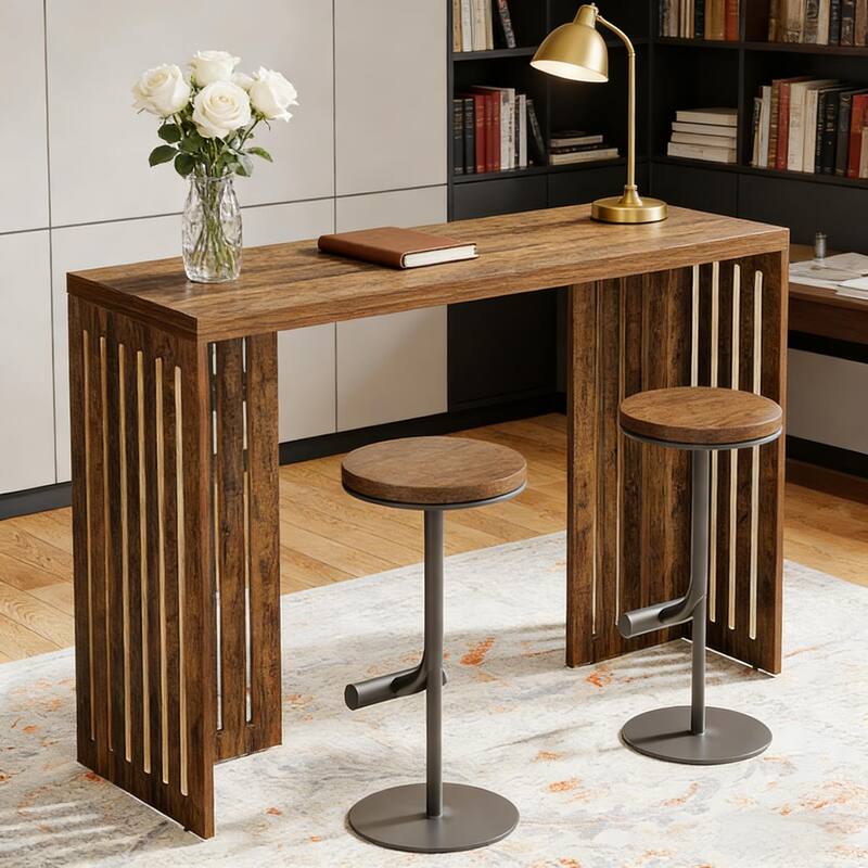 Wood Dining Table with Louvered Base, Classic Bar Table for Dining, Kitchen Table Coffee Table Home Office Table
