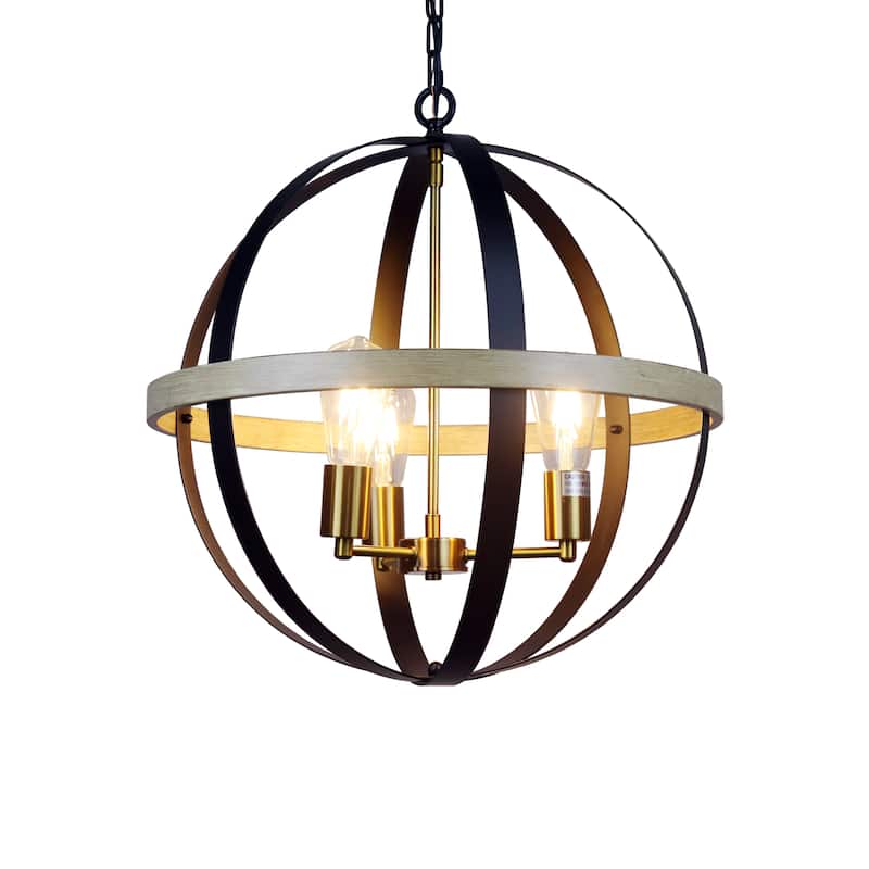 Farmhouse 3-light Matte Black/ Brass Hanging Pendant - Matt Black/ Brass/ Wood
