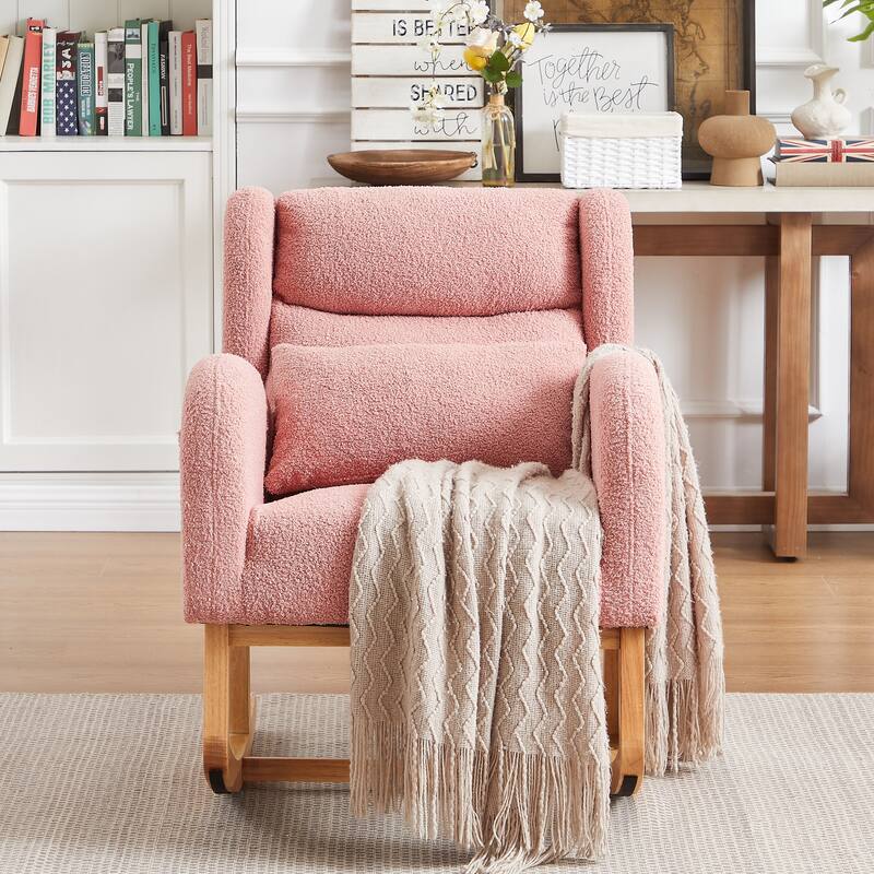 20" Seat Wide Fabric Rocking Chair with High Backrest and Two Side Pockets