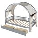 preview thumbnail 6 of 18, Twin Size Daybed with Arched Roof, 2 Drawers, Wood House Canopy Bed with Fabrics Curtain and Light Strip for Kids Teens, Gray
