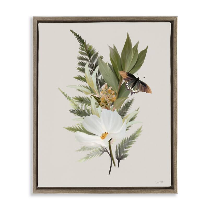 Stupell Flower Sprigs & Butterfly Framed Floater Canvas Wall Art Design By House Fenway - 25 x 31 - Brown
