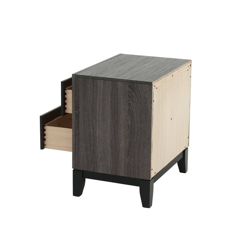 Bedroom Furniture Rustic Oak Simple 1pc Nightstand 2-Drawers Bed Side Table Solidwood