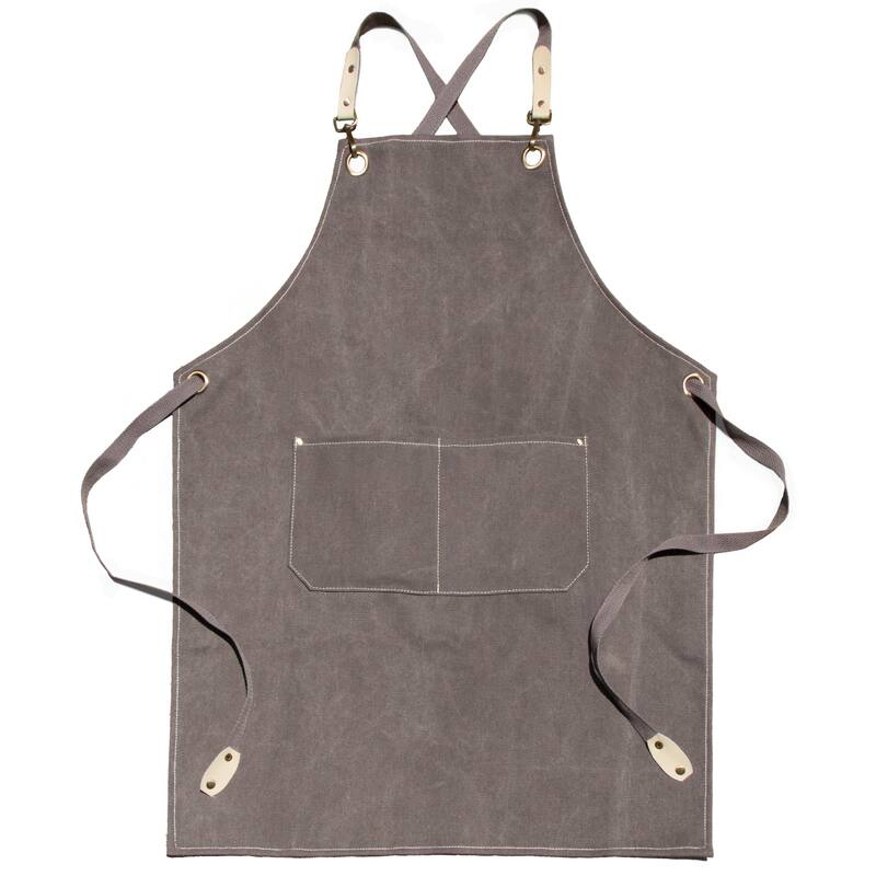 Canvas Apron for Crafting Woodwork Bartending Kitchen Grill BBQ - Grey