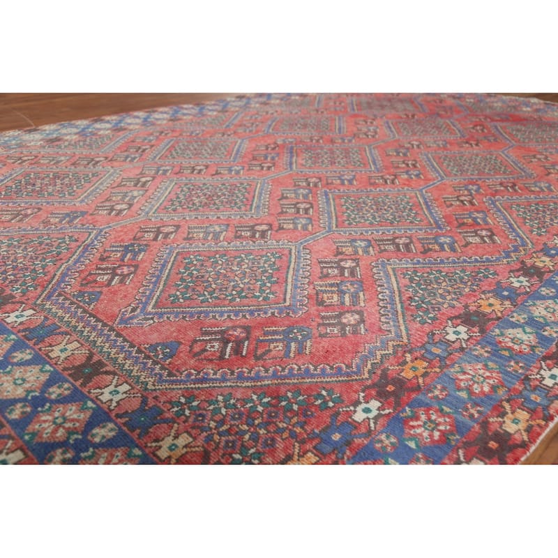 Geometric Bakhtiari Persian Vintage Rug Hand-Knotted Pink Wool Carpet - 6'8"x 9'5"