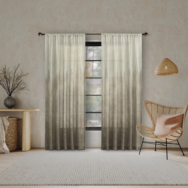 slide 2 of 7, Indigo Road by Egypt Sherrod Correo Gradient Ombre Semi-Sheer Rod Pocket 1-Piece Curtain Panel, Single Panel 50" x 84" - Linen