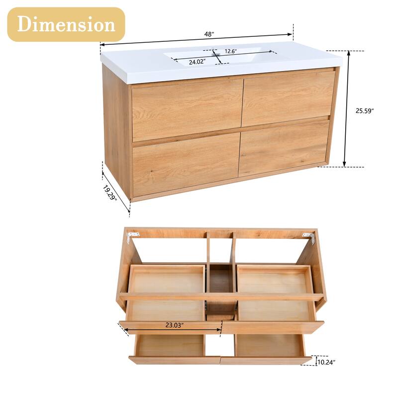 Sylphar 48 in. Toffee Oak Bath Vanity with Undermount Sink, 3 Top Options