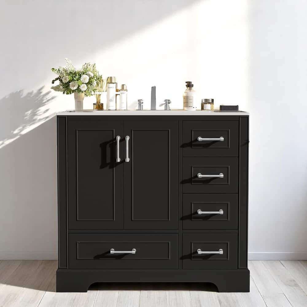 36 Inch Bathroom Vanity with Sink, Freestanding Cabinet with Gold Handles, Soft-Close Doors & Drawers